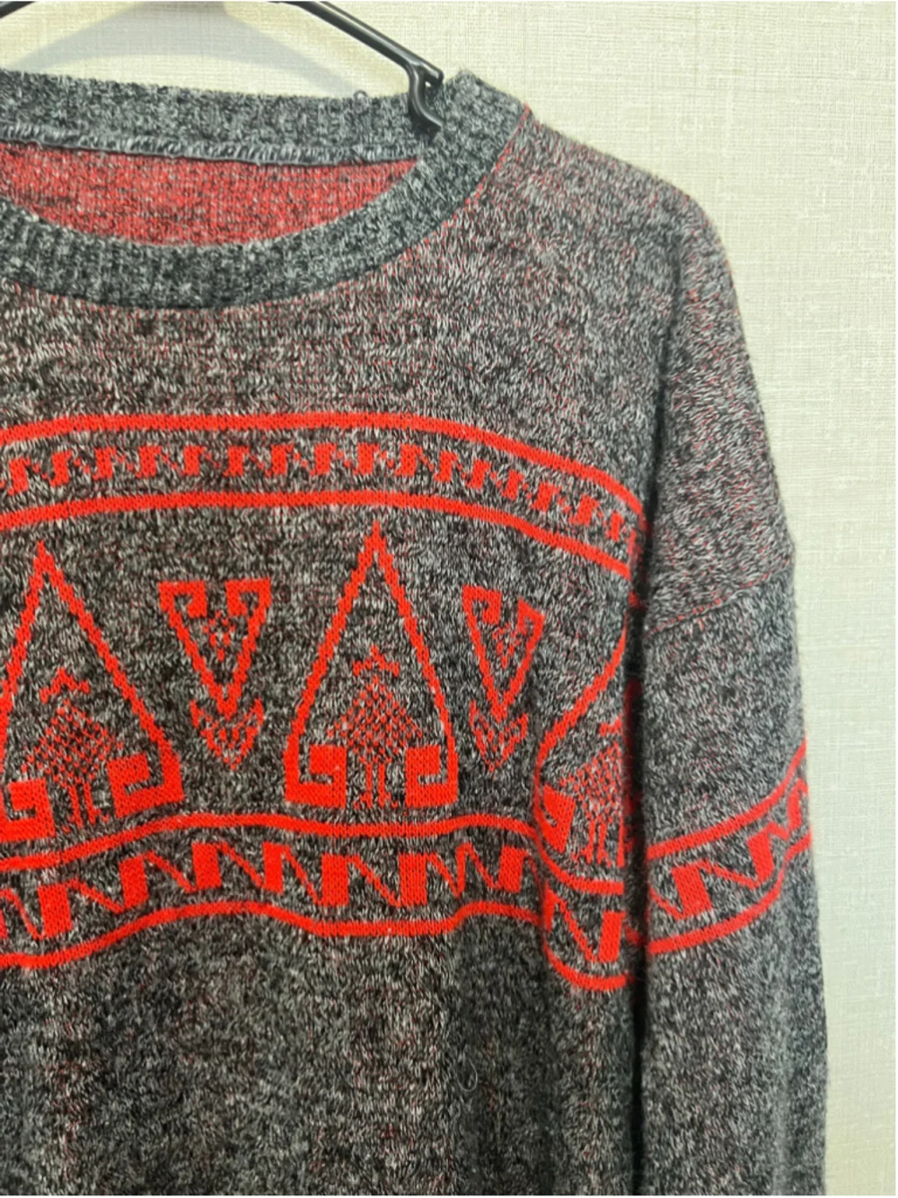 Vintage Red And Grey Geometric Southeastern Oversized Pullover Knit Sweater